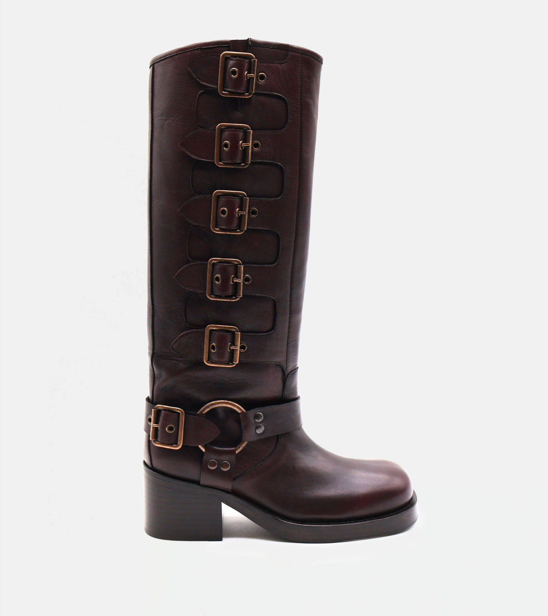 Bota en piel marrón hebillas TROUBLE – AU REVOIR PARIS